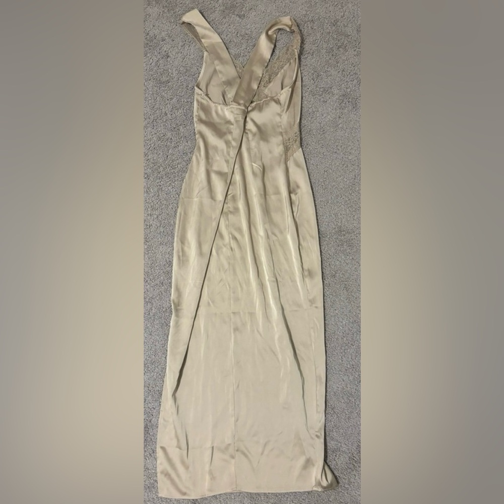 Champagne color silk and lace maxi dress